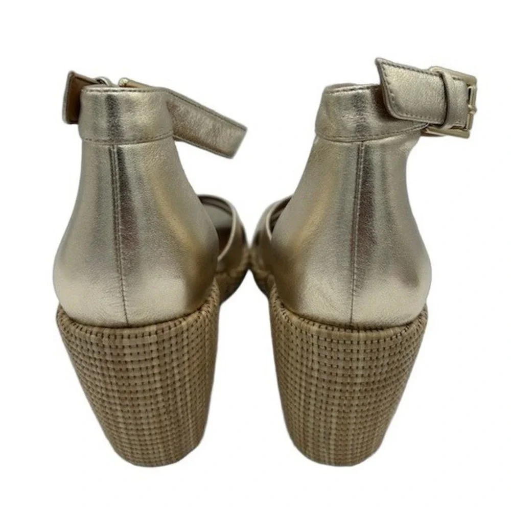 Vionic Marina Wedge Sandals Women's Size 9 Gold Metallic Leather AnkleEspadrille